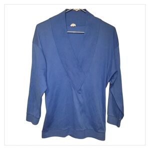 Lady Foot Locker Blue Deep V Pullover Vintage Off-Duty Streetwear Top